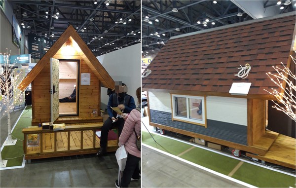 서인황토건축이 선보인 이동식 찜질방 역시 관객의 눈길을 사로잡았다. /사진=최용구 기자