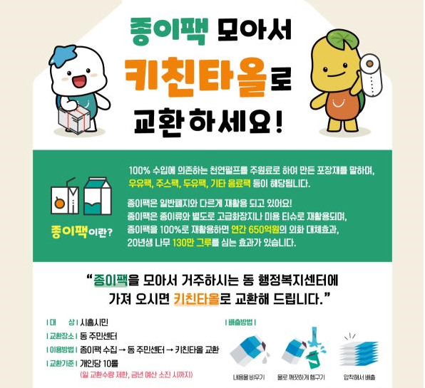 종이팩 모아서 키친타올로 교환하세요<자료제공=시흥시>