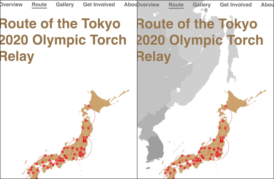 도쿄올림픽 홈페이지의 잘못된 독도 표기에 대한 올바른 표기 방법을 알려주는 지도 예시안 /자료제공=서경덕 교수팀
