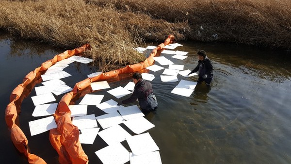 하천으로 유입된 비점오염줄질 제거 작업 /사진제공=상주시