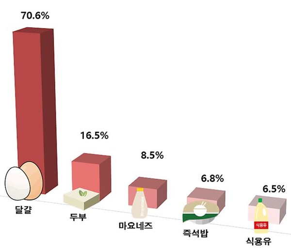 전년 동기 대비 가격상승률 상위 5개 품목 /자료제공=한국소비자단체협의회