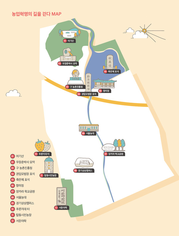 수원 근대 인문기행 중 ‘농업혁명의 길을 걷다’ 권역 지도 <사진제공=수원시>