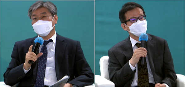 패널로 참석한 김정인 2050 탄소중립위원회 경제산업분과위원장(왼쪽)과 이용식 인천연구원장 /사진=인천연구원