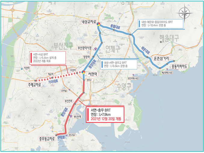BRT 개통구간도 /자료출처=부산시