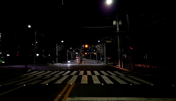 횡단보도 양 옆을 따라 바닥에 설치한 태양광 LED 도로표지병./사진제공=관악구