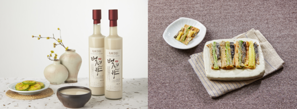 전통 탁주 백년향(왼쪽)과 토란 대채소 산적 /사진제공=농촌진흥청
