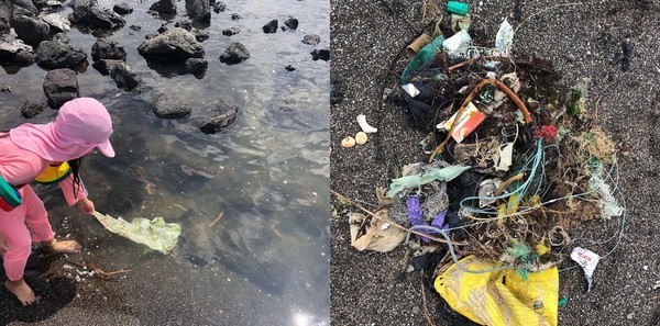 그는 최근 아이들과 함께 해변가의 쓰레기를 치우며, 5분 만에 이렇게 많은 쓰레기들이 나왔다며 환경문제의 심각성을 알렸다. /사진=에코지니
