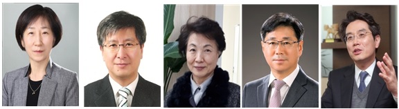 부회장에 선출된 한화진 한림대 객원교수, 박규홍 중앙대 교수, 신윤용 이화여대 명예교수, 윤종수 김앤장 고문, 조홍식 서울대 법과대학 교수(왼쪽부터) /사진제공=한국환경한림원