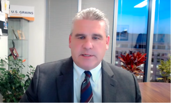 Cary Sifferath, Vice Chairman of the U.S. Grains Council, delivers a congratulatory speech at the "Biofuels in a Climate Crisis and Carbon Neutral Era International Symposium."