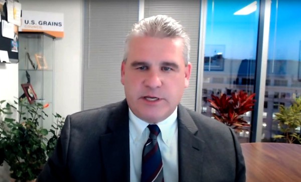 Cary Sifferath, vice president of the U.S. Grains Council, sent a congratulatory video.