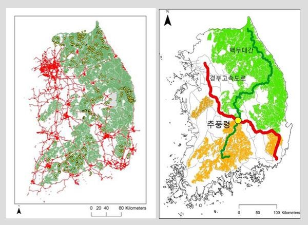 한반도의 생태축 지도 /자료출처=생태통로 네트워크 홈페이지