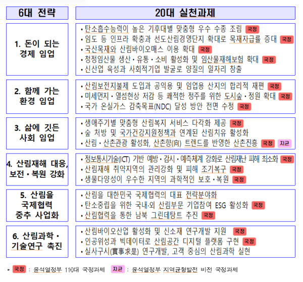  6대 전략 및 20대 실천 과제 /자료제공=산림청
