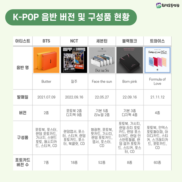 K-POP 음반 버전 및 구성품 현황 /자료제공=환경운동연합