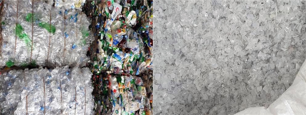 국내산 PET 재생원료는 압축품을 분쇄, 세척해 재생원료화 하고 있다. /사진제공=환경부