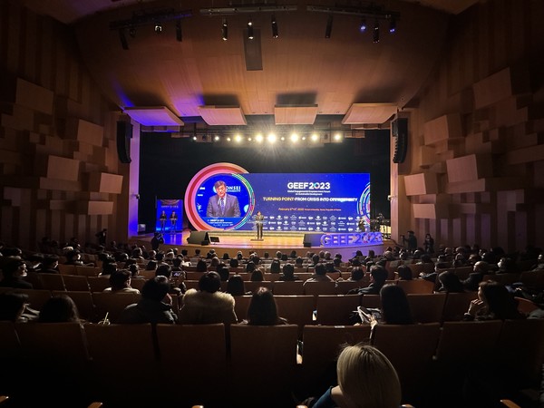 GEEF 2023 개최식에서 서승환 연세대학교 총장이 환영사를 하고 있다. /사진제공=박준영 기자