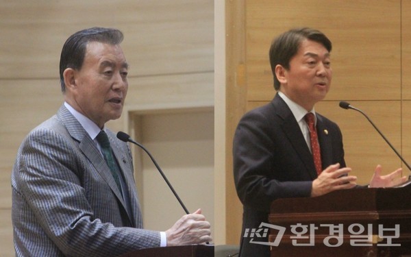 토론회를 개최한 홍문표 의원(왼쪽)은 환영사를 통해 대한민국 맞춤형 산불 예방 산업과 신속한 대응 시스템을 약속했다. 안철수 의원은 축사를 통해 산불을 미리 감지하기 위한 빅데이터가 중요하다고 강조했다. /사진=박준영 기자