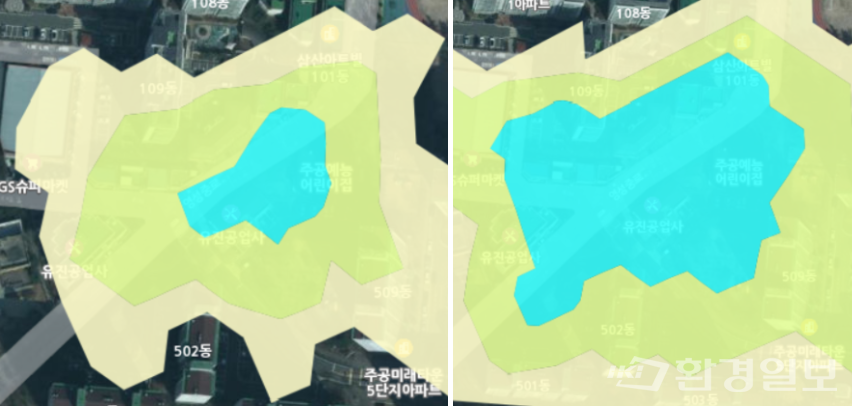 하천 범람 지도로 확인한 침수위험지역은 인천 부평구 삼산동 395-7 일대이다.