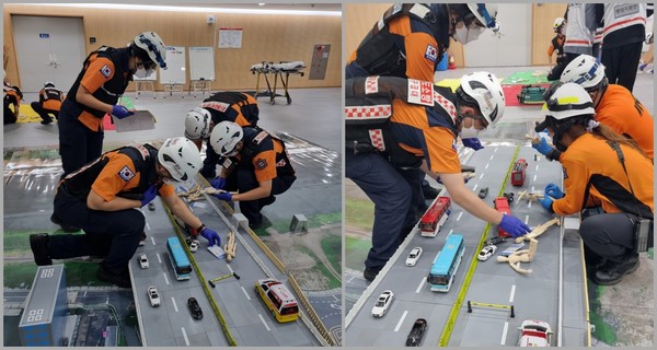 청평면 신청평대교 모형을 활용 구급대응 불시 훈련 실시 /사진제공=경기도북부소방재난본부