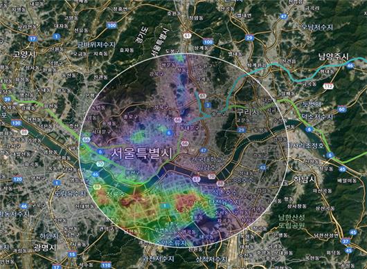 '미세먼지 스캐닝 라이다'를 통한 미세먼지 실시간 지도 표출 (예시) /자료=서울시