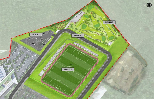 군은 올해 5월 준공을 목표로 정관신도시 내에 종합생활레저 스포츠시설인 '정관스포츠힐링파크' 마무리 공사에 한창이다. /자료제공=기장군