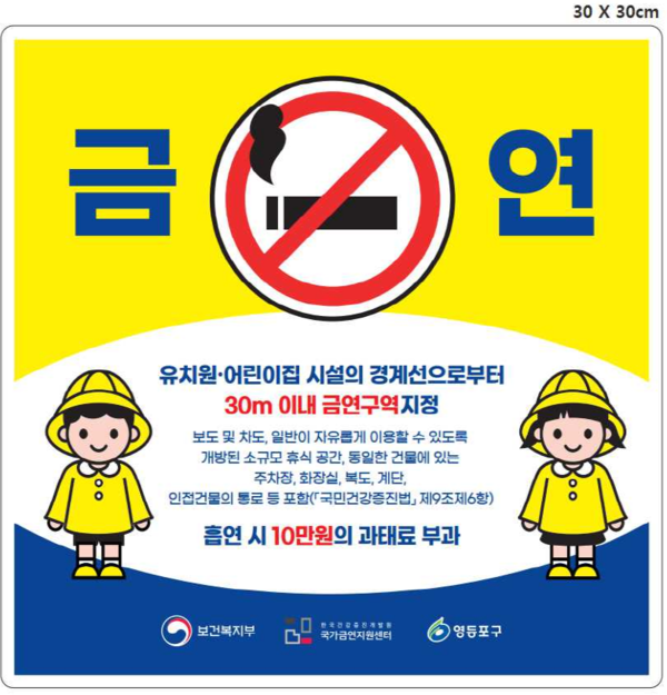 유치원, 어린이집 금연구역 표지판 /사진제공=영등포구