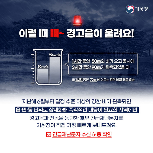 호우긴급재난문자 안내 /자료제공=기상청