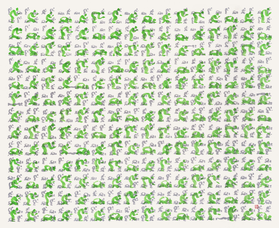 기도하는 사람들-초록빛, 2024, 한지에 먹, 아크릴, 136.5x168cm /자료제공=아트센터 자인