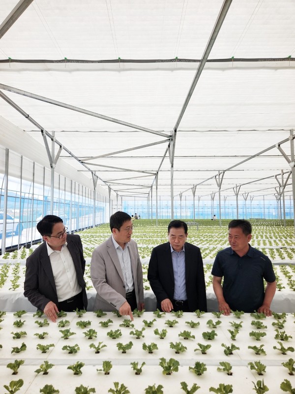 이상훈 한국에너지공단 이사장(좌측에서 두 번째), ㈜ 구름 대표 및 설비 제조업체 관계자와 현장을 둘러보고 애로사항을 청취하고 있다. /사진제공=한국에너지공단