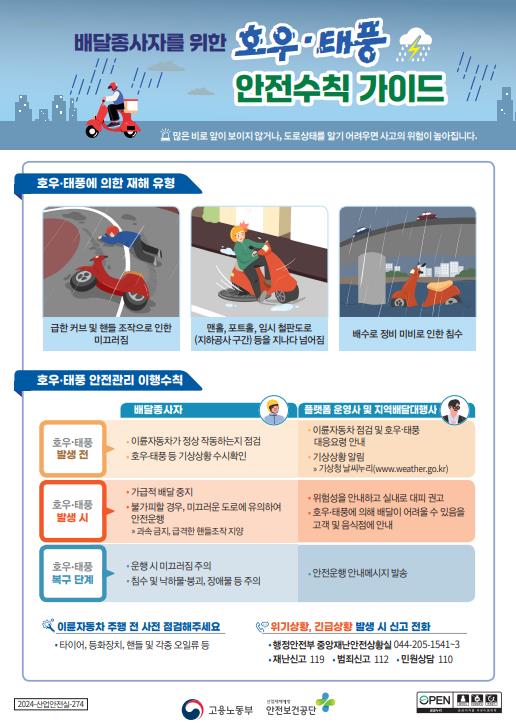 배달종사자를 위한 호우·태풍 안전수칙 가이드 /자료제공=고용노동부
