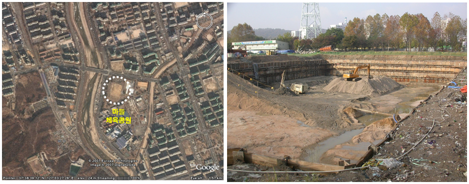 [자료1] 서울시 노원구 중계동 마들체육공원 조성 시 파낸 흙. 충적토로 이뤄져 이곳이 중랑천의 일부였음을 입증하고 있다. /사진=이창석 교수