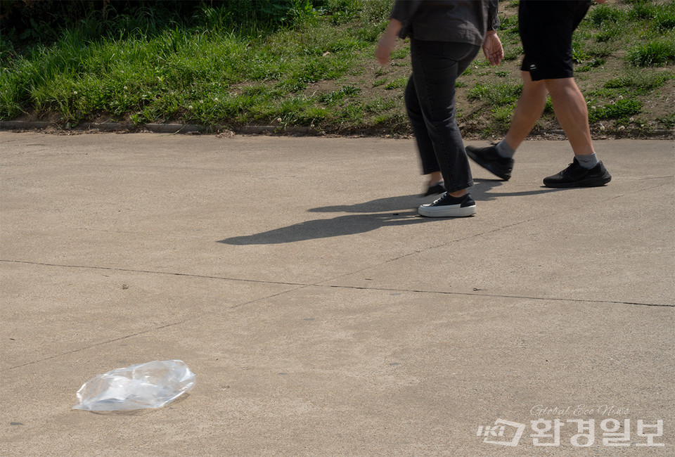 여의도한강공원에 버려진 비닐봉지가 굴러다니고 있다. /사진=노선민