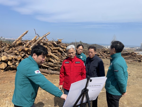 3월13일 포항시 소나무재선충병 피해지 현장을 방문한 최무열 한국임업진흥원장 /사진제공=한국임업진흥원