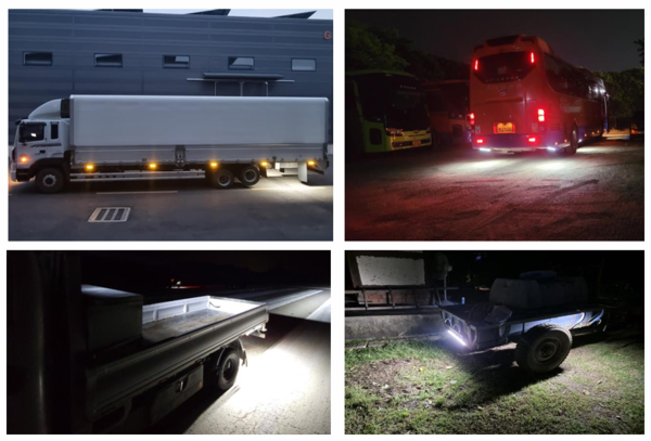 야간 운행 중 사고를 예방하기 위한 뒷바퀴등이 장착된 차량 사진 /사진제공=에스라이팅