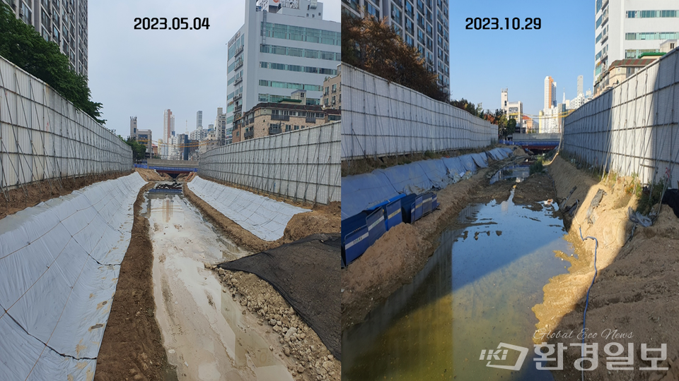 2023년 5월 공사현장과 10월 공사현장 /사진=김경훈 객원기자