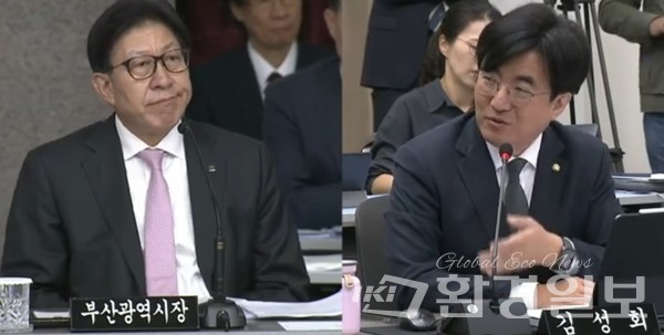 김성회 의원은 박 시장에게 현 건립 중인 기념관 명칭을 'YS 기념관'으로 변경한 이유를 물었다. /사진=장가을 기자 