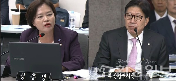 정춘생 의원은 박 시장 취임 후 공공기관 임직원 인사가 박 시장 선거캠프 출신임을 언급하며 '보은인사'가 아니냐고 물었다. /사진=장가을 기자 