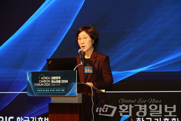 한화진 탄소중립녹색성장위원회 위원장은 기후위기 대응을 위해 녹색 전환이 필수라며 산업 부문 구조 전환과 탄소시장 활성화의 필요성을 강조했다. /사진=박준영 기자