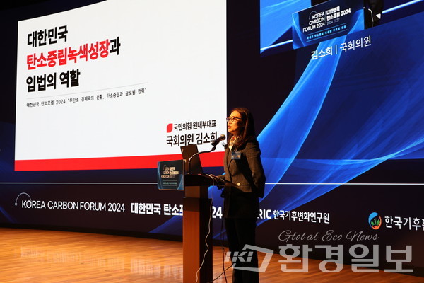 김소희 국회의원은 탄소중립을 지속 가능한 성장의 필수 과제로 강조하며 법적·재정적 지원 강화와 정부 주도의 산업·에너지 전환 정책 필요성에 대해 설명했다. /사진=박준영 기자