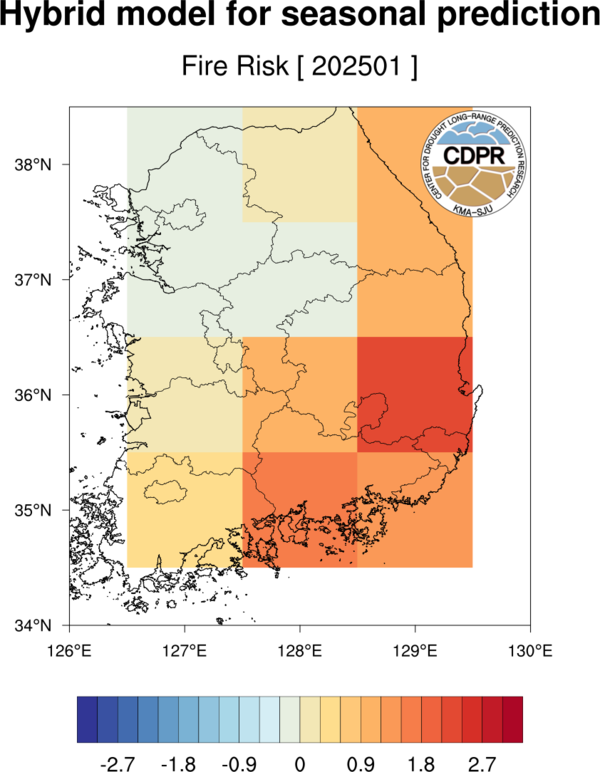 2025년 1월 산불 발생위험 예측 결과 /자료=국립산림과학원