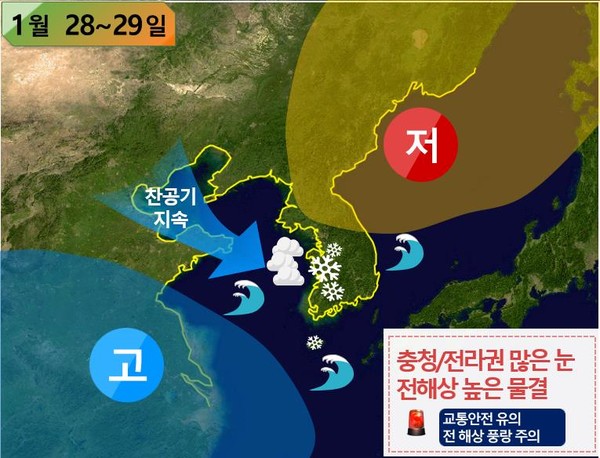 28~29일 기압계 모식도 /자료제공=기상청