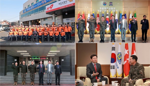 이상일 시장, 용인소방서·지상작전사령부·육군동원전력사령부·제55보병사단(시계방향) 방문 /사진제공=용인특례시