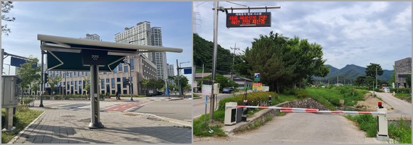 스마트 그늘막(좌), 하천변 차단시설(우) /사진제공=경기도