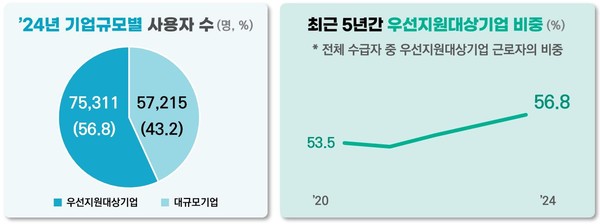 기업 규모별 육아휴직 사용자 수 /자료제공=고용노동부