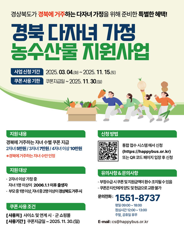 경북 다자녀 가정 농수산물 지원사업 안내 /자료제공=영주시