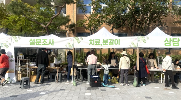 구청 앞에서 진행한 ‘반려식물 클리닉’ /사진제공=영등포구