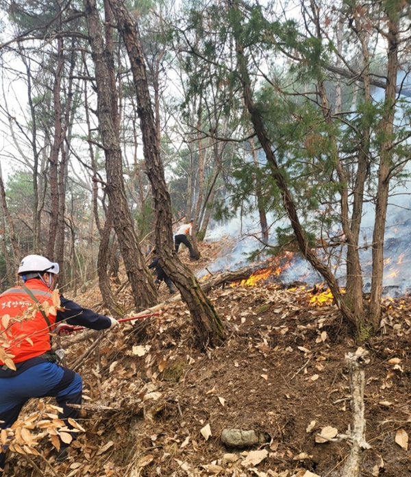 경북안전기동대 산불 진화 현장  /사진제공=경상북도