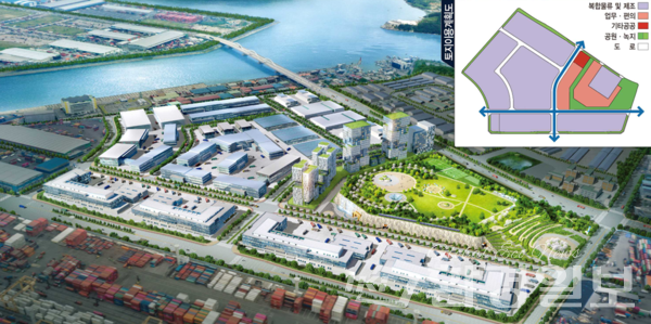 북컨2단계항만배후단지조성사업의 조감도 및 토지이용계획도 /자료제공=부산항만공사 