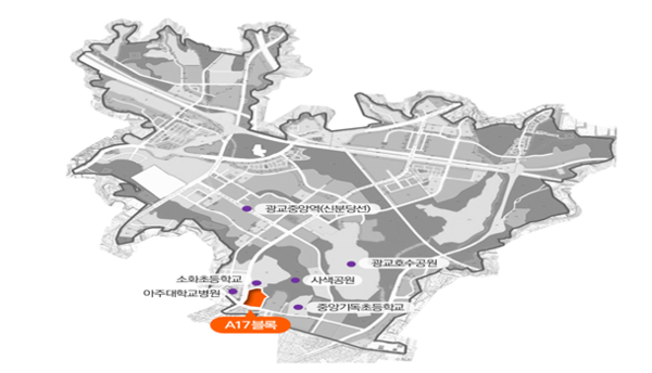 ‘경기도형 적금주택’ 첫 사업 대상지 광교A17블록 위치도 /자료제공=경기도