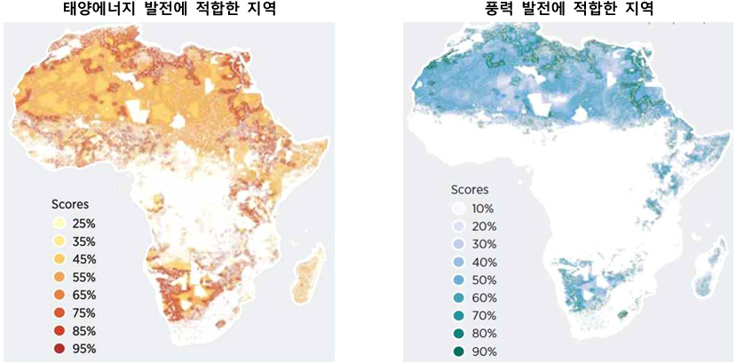 아프리카 대륙 내 재생에너지 발전량 모식도 /자료출처=국회도서관