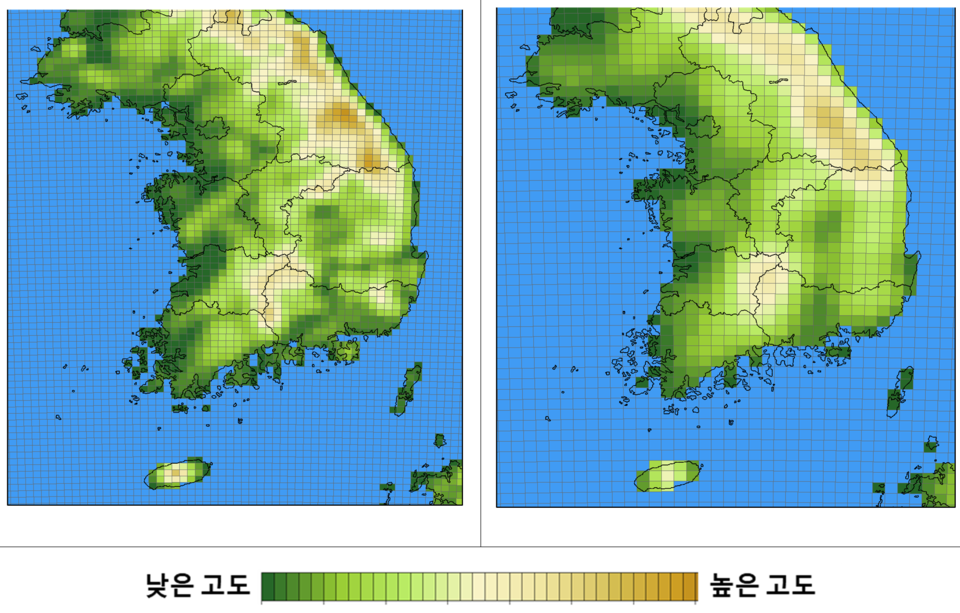 고해상도 한국형수치예보모델(8km)과 기존 모델(12km) 격자 비교 /자료제공=기상청